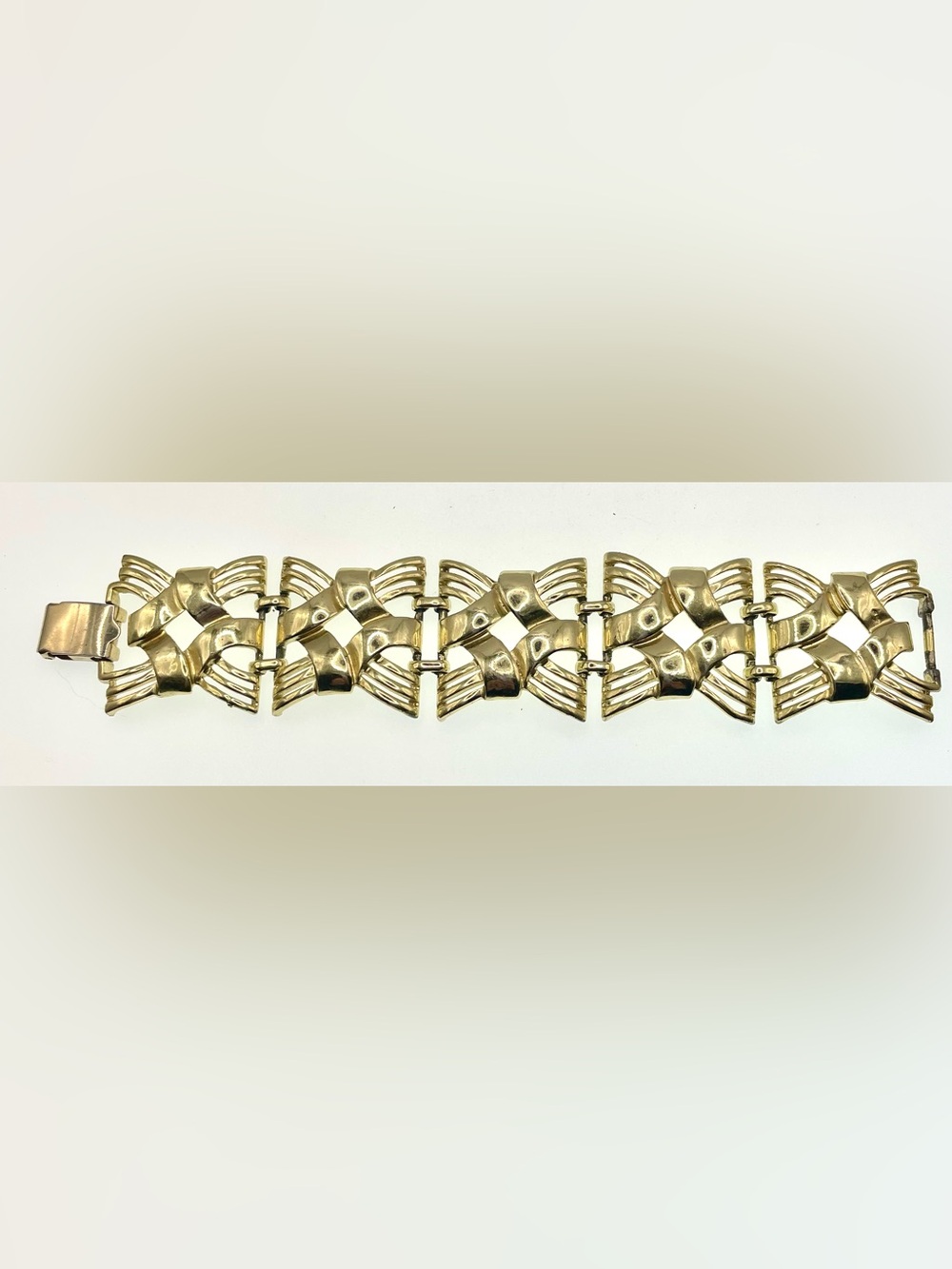 Vintage Coro Gold Tone Link Bracelet Mid Century Modern Abstract Panel